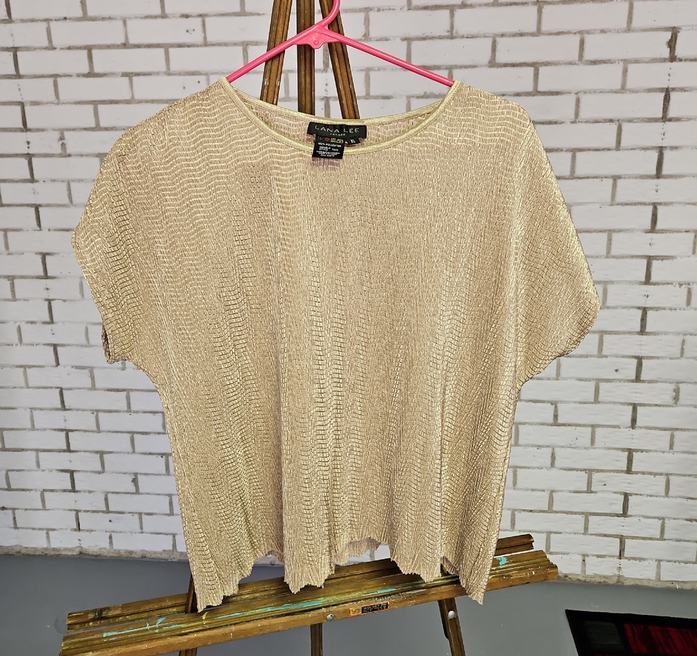 Lana Lee Metallic Knit Short Sleeve Top - Champagne
